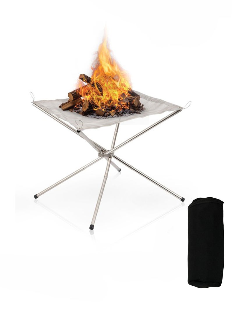 GREEN LION Portable Fire Pit for Camping & Backyard, Stainless Steel Fire Pit  Holder, Foldable & Lightweight Campfire Stand, Easy to Use Bonfire Stand for Outdoor Adventures, Carrying Bag Included - Silver - Image 1